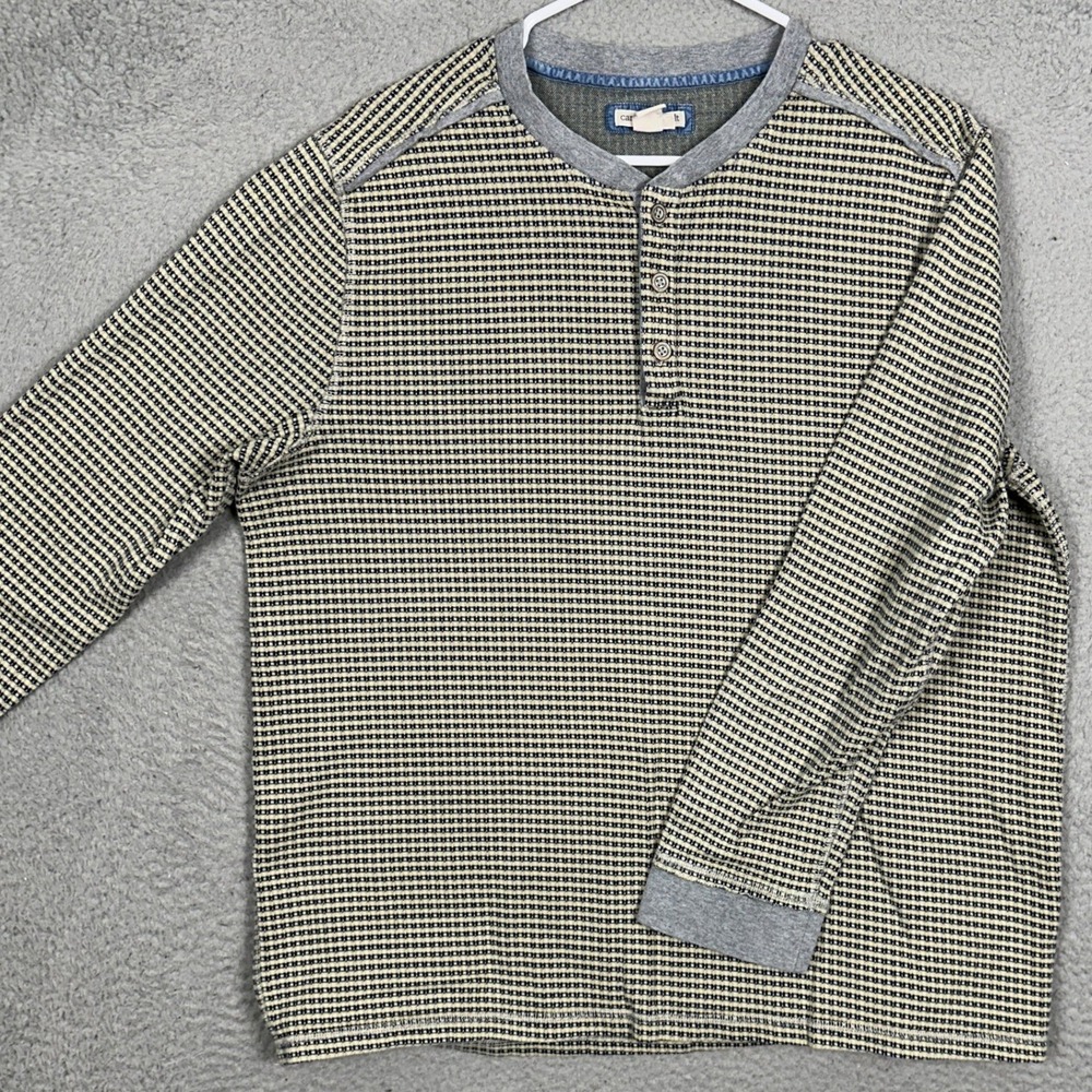 Carbon 2 Cobalt Henley Shirt Mens Large Tall Grey Textured Knit Long Sleeve EUC